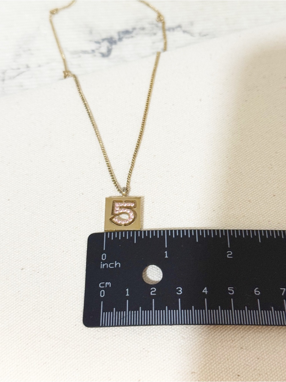 Chanel Vintage 24K Gold Plated Pink No.5 Rhinestone Pendant Necklace - Picture 15 of 16